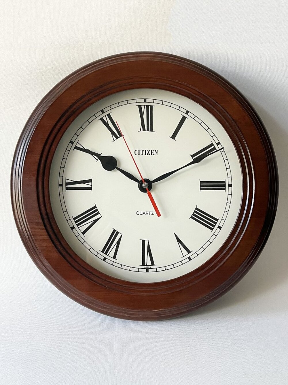 Vintage Citizen Roman Numerals Round Solid Wood Quartz Wall Clock 13.25"